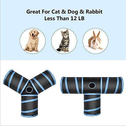 PUBAMALL Túnel para Gatos - Juguete Plegable de 3 vías para Jugar - Juguete para túneles Extensible Plegable para Jugar con Gatos (Negro y Azul)
