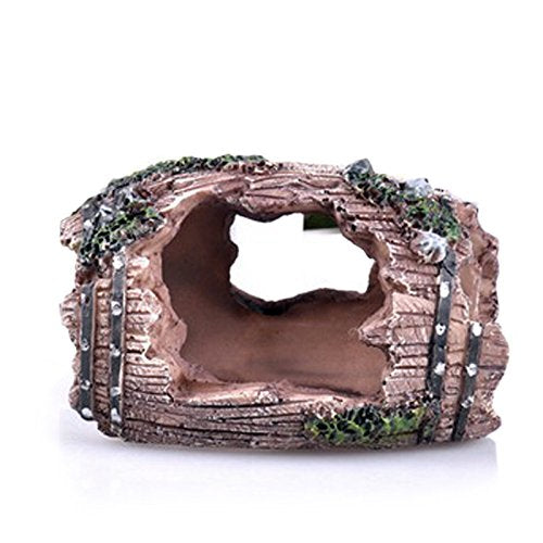 Gosear Fondos Marinos Rotos Barril Cueva de Resina para Acuario Pecera Accesorios de Adorno de Decoración de Jardinería