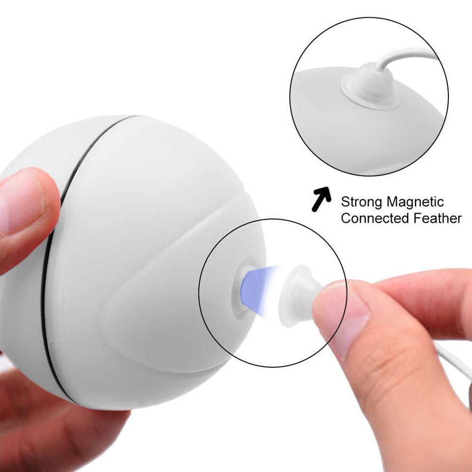 LXZ-TOY Juguetes para Gatos - Carga USB Bola Giratoria Automática - Batería Recargable Incorporada ? con Pluma Desmontable - para Ejercicio Animal Doméstico (Blanco)