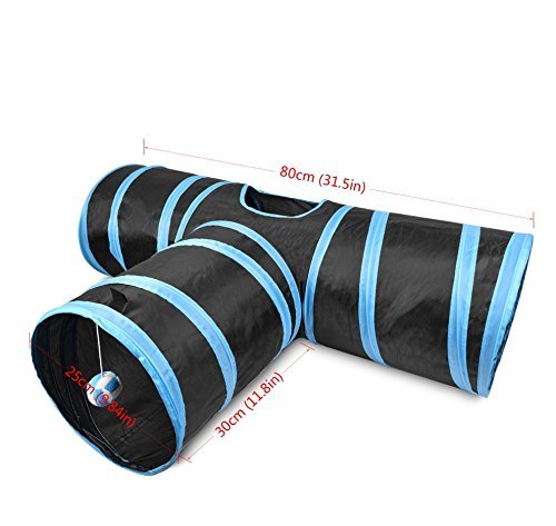 PUBAMALL Túnel para Gatos - Juguete Plegable de 3 vías para Jugar - Juguete para túneles Extensible Plegable para Jugar con Gatos (Negro y Azul)