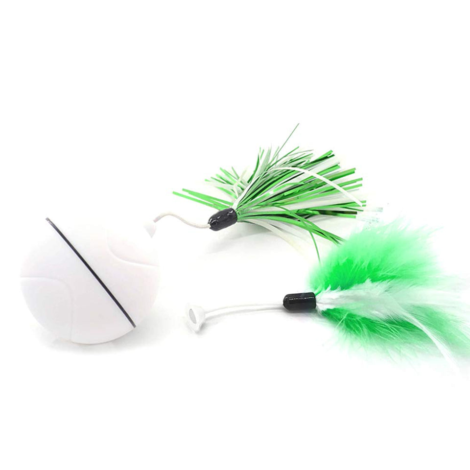LXZ-TOY Juguetes para Gatos - Carga USB Bola Giratoria Automática - Batería Recargable Incorporada ? con Pluma Desmontable - para Ejercicio Animal Doméstico (Blanco)
