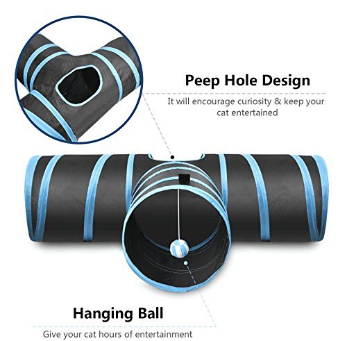 PUBAMALL Túnel para Gatos - Juguete Plegable de 3 vías para Jugar - Juguete para túneles Extensible Plegable para Jugar con Gatos (Negro y Azul)