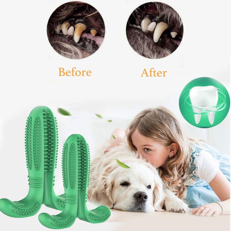 Cepillo de Dientes para Perros Caucho Limpieza de Higiene Dental Juguete para Masticar Limpiador Dientes Perros Cepillo para cepillos Dientes de Perro Mascotas Masajeador No Tóxico Resistente (Verde)