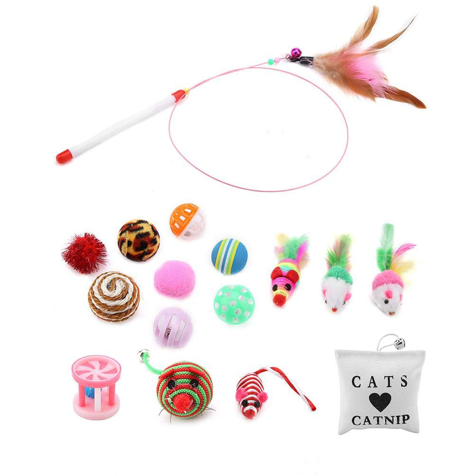 Zerodis 16 Unids Paquete de Juguetes para Gatos Gatito Juguetes Gatito Interactivo Mouse Set Multi-Color Ratones para Gato