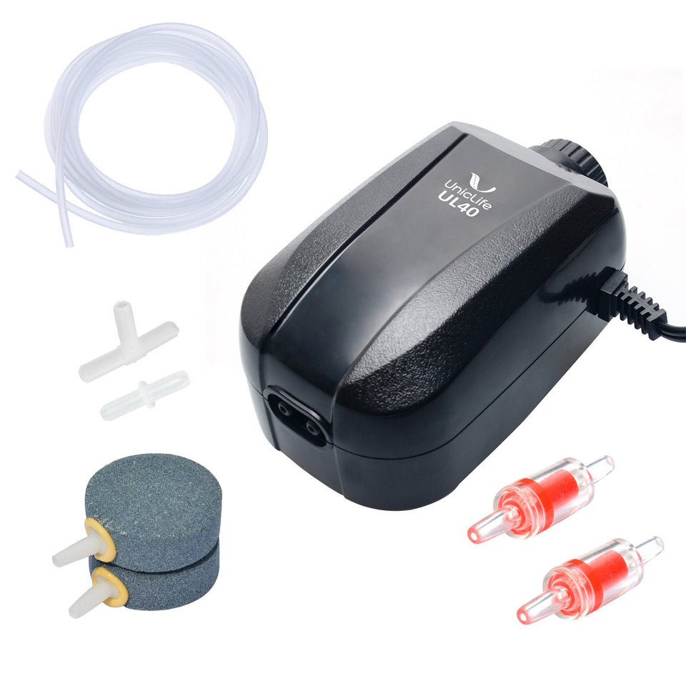 Pawfly Bomba de Aire para Acuario 4 Vatios 4-LPM 2 Tomas con Accesorios, Bomba de Oxígeno Ajustable para Peceras de 20 a100 Galones