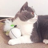 LXZ-TOY Juguetes para Gatos - Carga USB Bola Giratoria Automática - Batería Recargable Incorporada ? con Pluma Desmontable - para Ejercicio Animal Doméstico (Blanco)