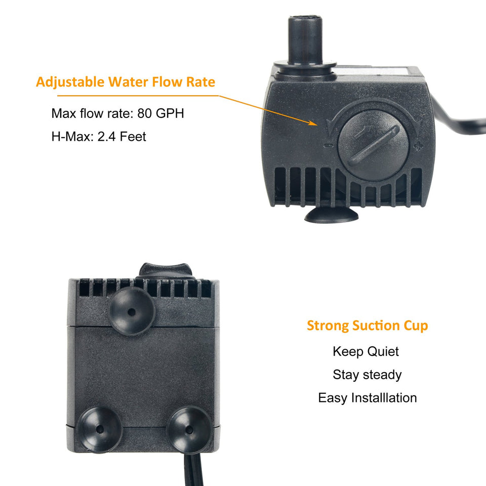 Pawfly UL80 Bomba Sumergible, 80 GPH Acuario/Hidropónico/Pecera/Fuente/Estanque/Estatuaria con 6' UL Certificación de Cable de Corriente