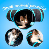 PUBAMALL Túnel para Gatos - Juguete Plegable de 3 vías para Jugar - Juguete para túneles Extensible Plegable para Jugar con Gatos (Negro y Azul)