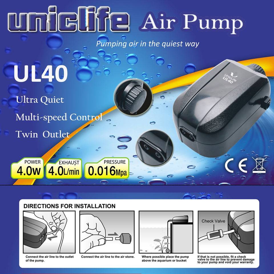 Pawfly Bomba de Aire para Acuario 4 Vatios 4-LPM 2 Tomas con Accesorios, Bomba de Oxígeno Ajustable para Peceras de 20 a100 Galones