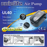 Pawfly Bomba de Aire para Acuario 4 Vatios 4-LPM 2 Tomas con Accesorios, Bomba de Oxígeno Ajustable para Peceras de 20 a100 Galones