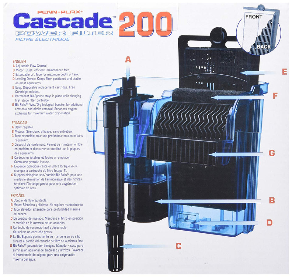 Penn-Plax Cascade - Filtro para Acuario con Sistema de filtración de cuádruple, Negro, Cascade 200